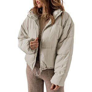 Women’s Gray 100% Polyester Warm Zip-Up Classic Quilted Puffer Jacket
